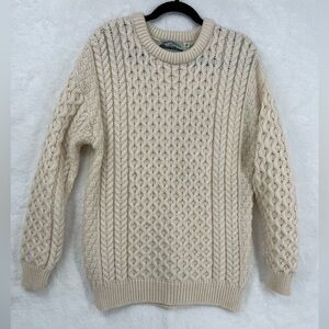 Aran Crafts Ireland Sweater Men M Cream Cable Knit Crew Fisherman Merino Wool